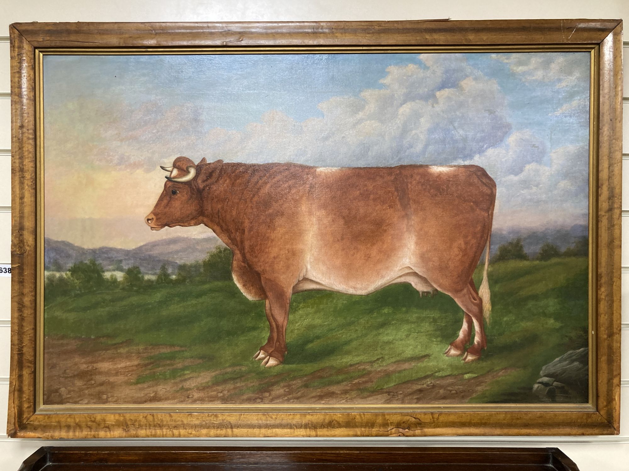 19th century English School, oil on canvas, Cow in a landscape, 60 x 92.5cm